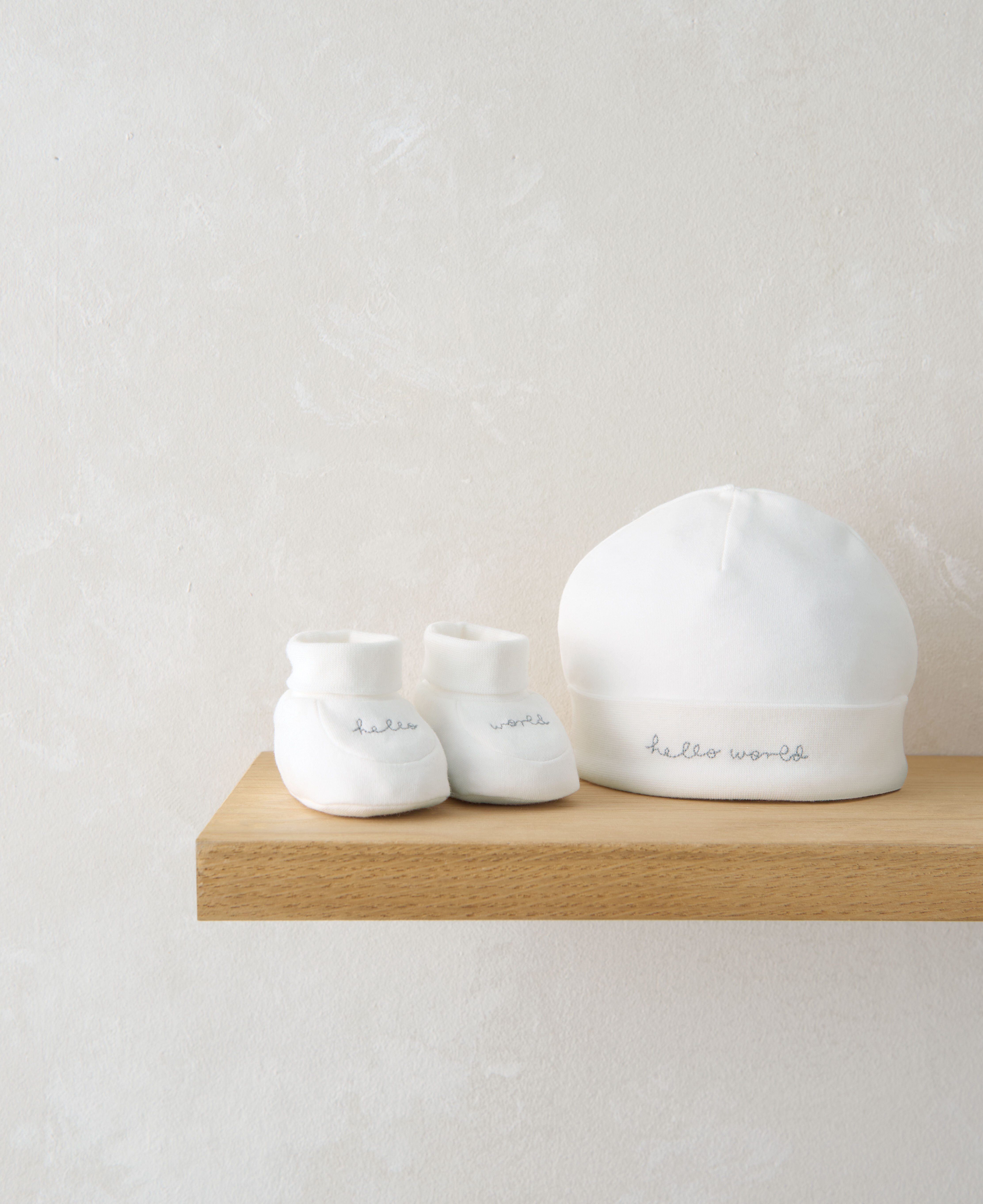 Hello World Hat & Booties - White