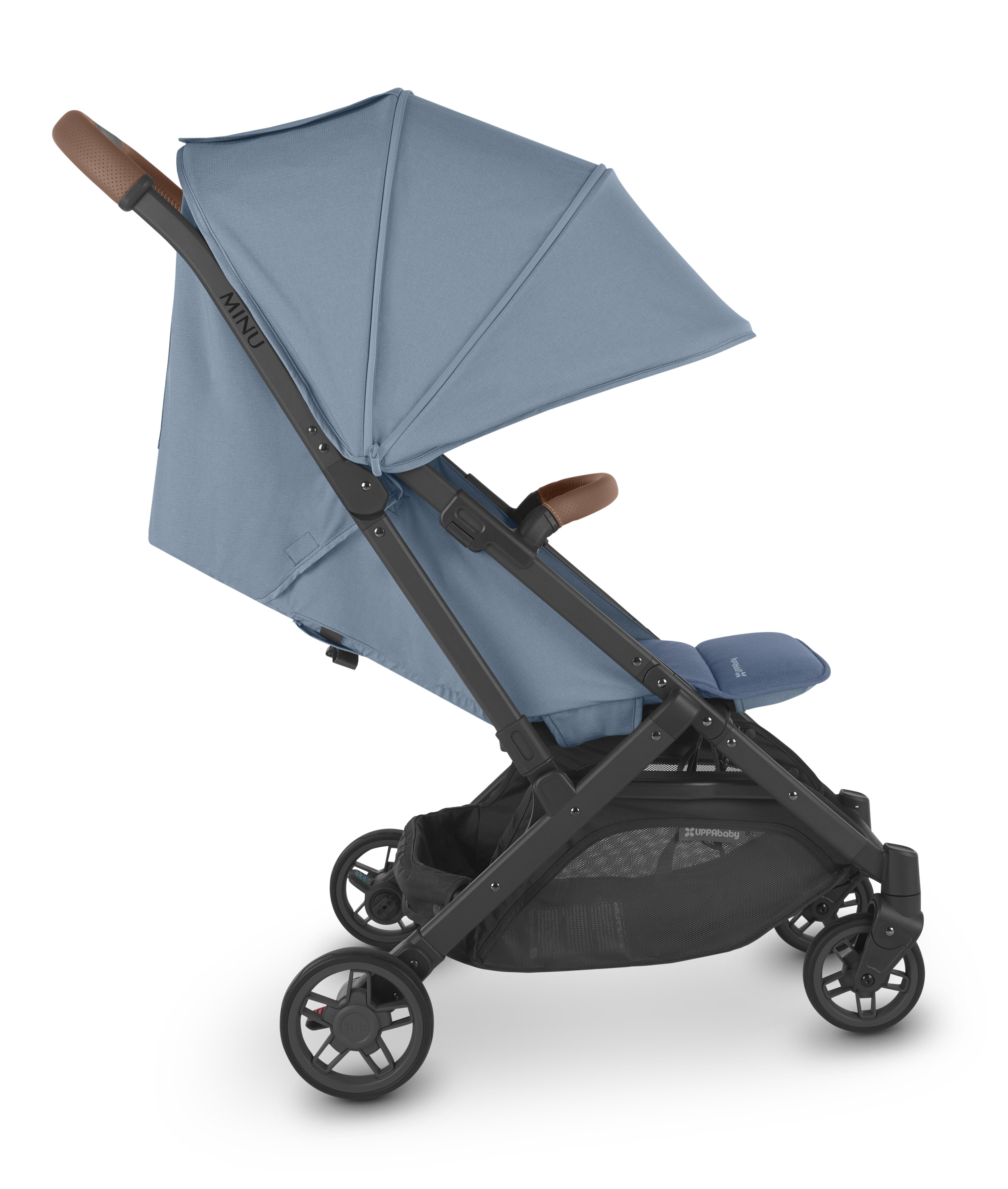 UPPAbaby Minu V2 Stroller - Charlotte - Coastal Blue M&eacute;lange | Carbon Frame | Saddle Leather image number 2
