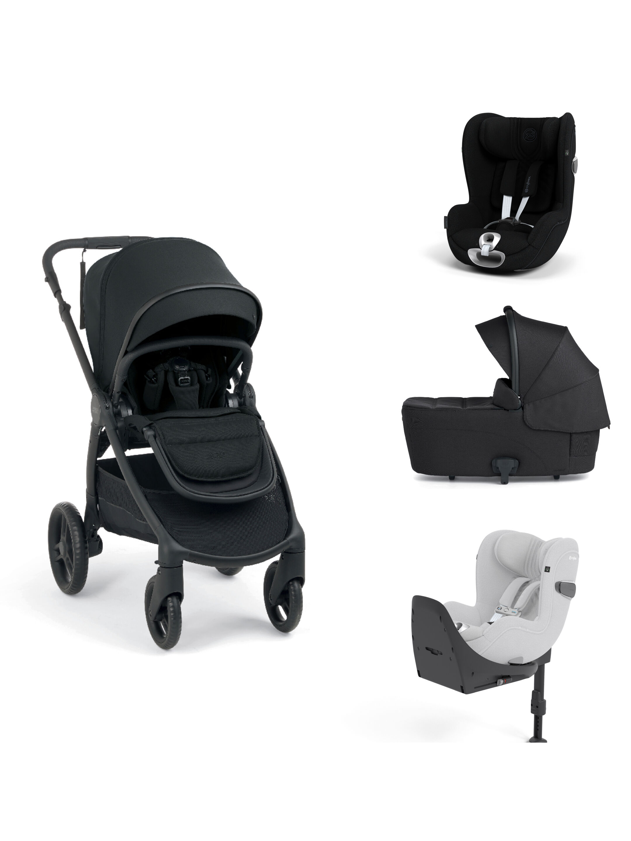 Ocarro 2 Pushchair and Carrycot Bundle with Cybex Car Seat and Base (4 Pieces) - Eclipse