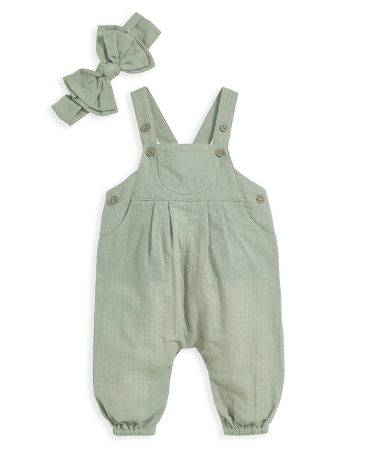 Woven  Dungarees & Headband - Green image number 2