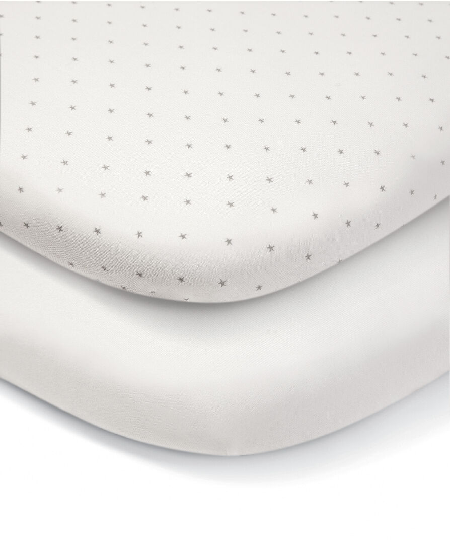 Lua Bedside Crib Bundle Beige with Mattress Protector & Fitted Sheets - Star / White image number 4