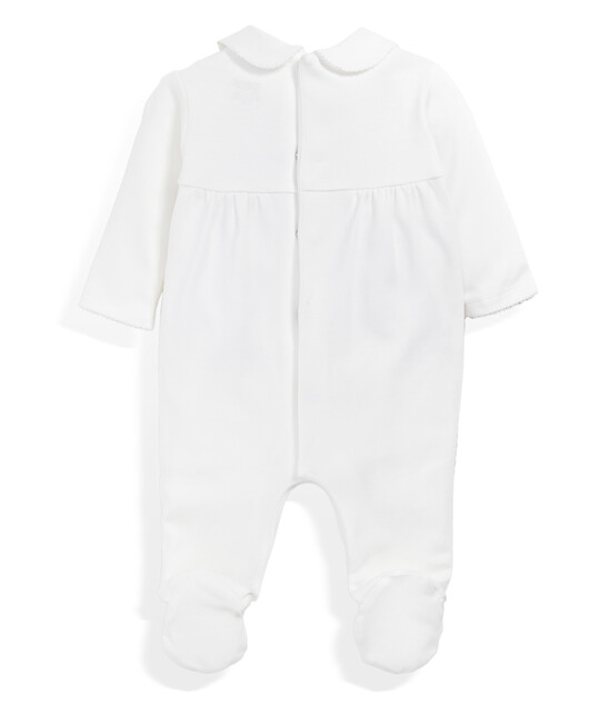 Supima Cotton Smock Detail All-In-One with collar White- New Born image number 4