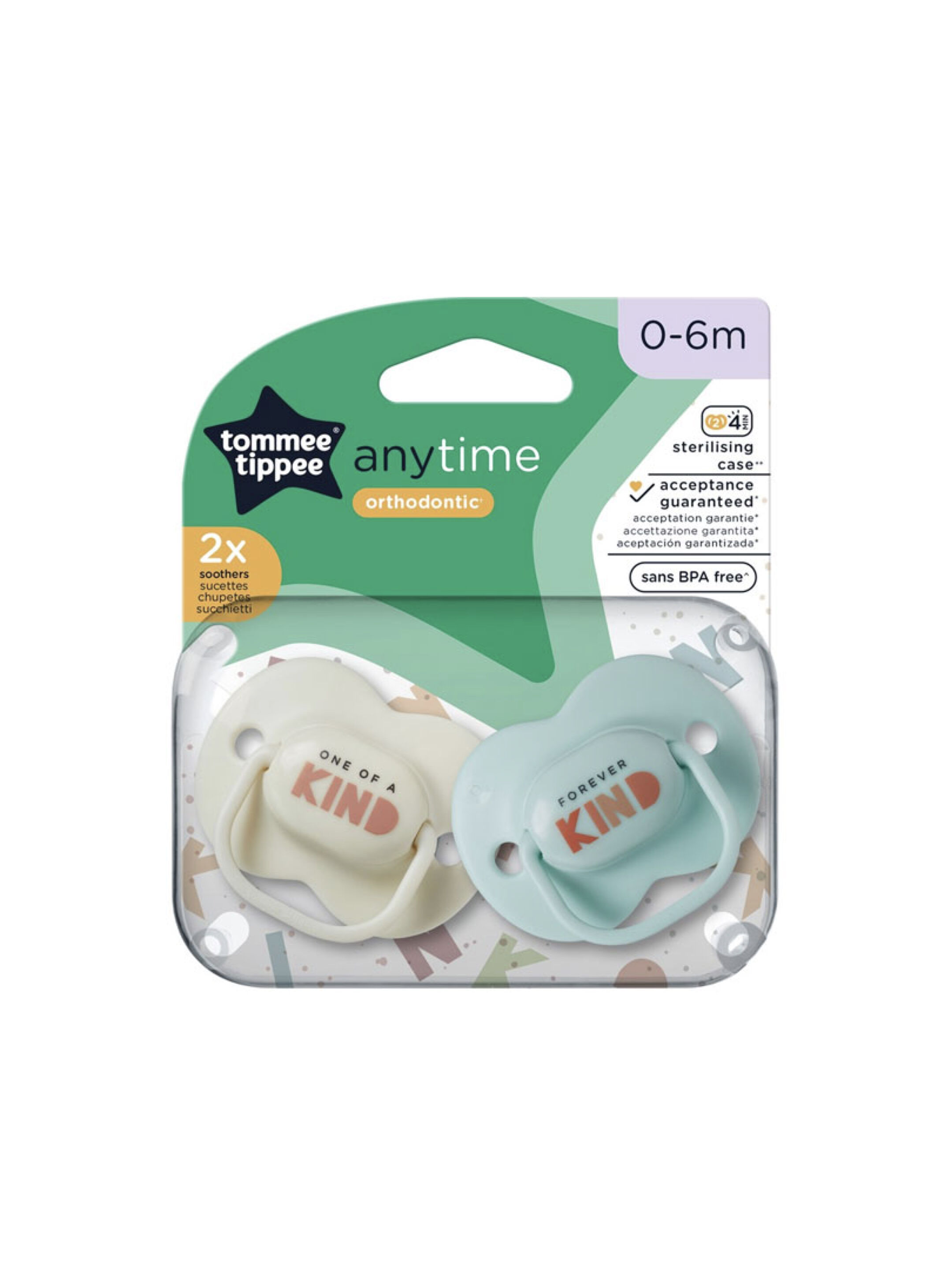Tommee Tippee Closer To Nature Any Time Soothers 2x 0-6M, Blue/Green image number 1