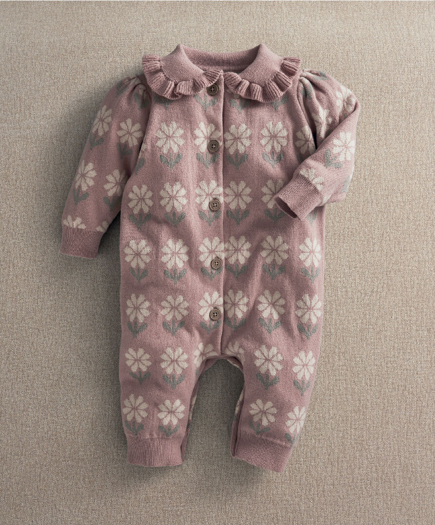 Pink Floral Knitted Romper image number 2