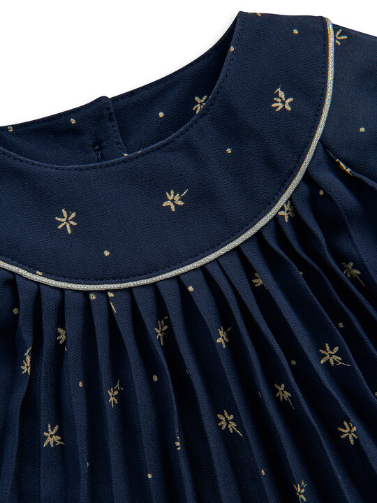 Navy Pleated Star Print Dress image number 3
