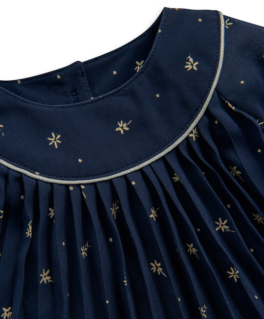 Navy Pleated Star Print Dress image number 3