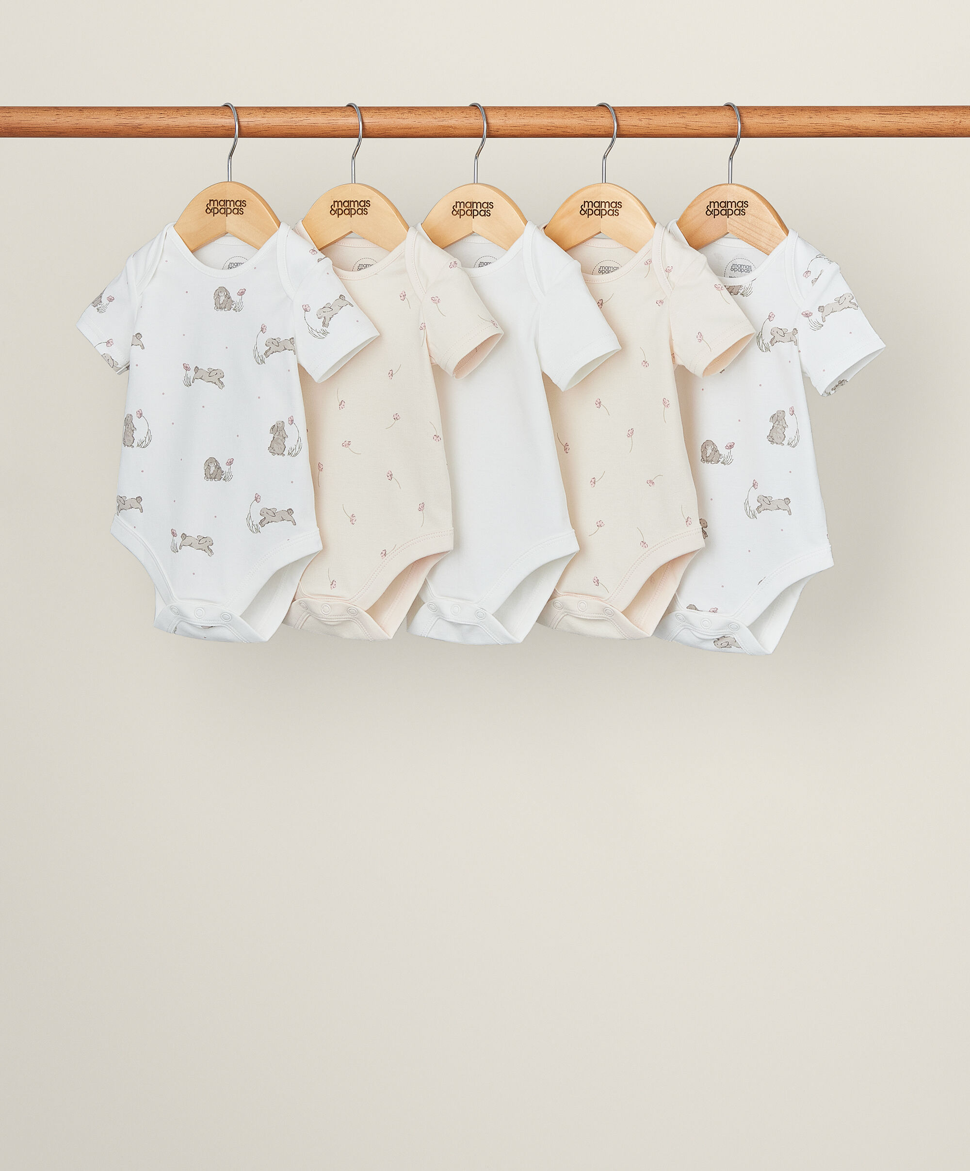 Bunny Floral Sleepsuits (Pack of 5) - Pink image number 1