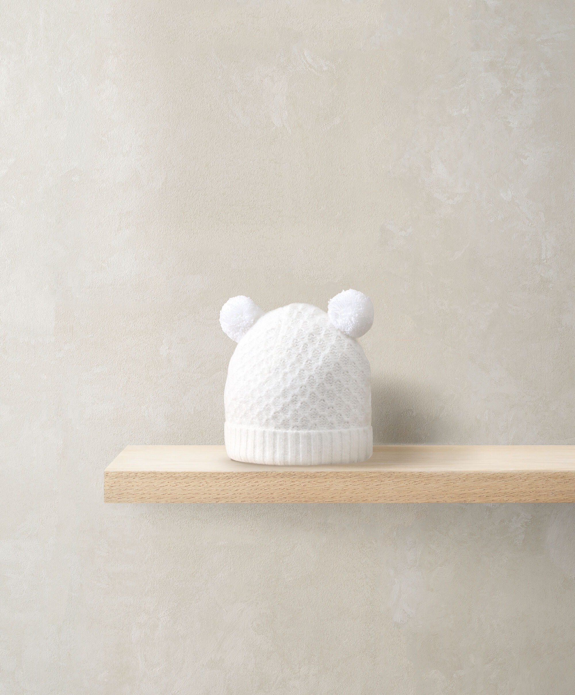 Rib Knit Hat & Pom Poms - White image number 1
