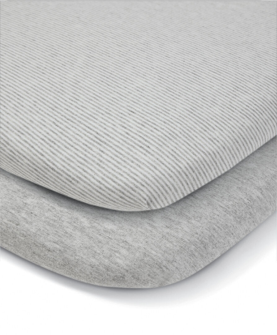 Lua Bedside Crib Bundle Grey with Mattress Protector & Fitted Sheets - Stripe / Grey image number 4