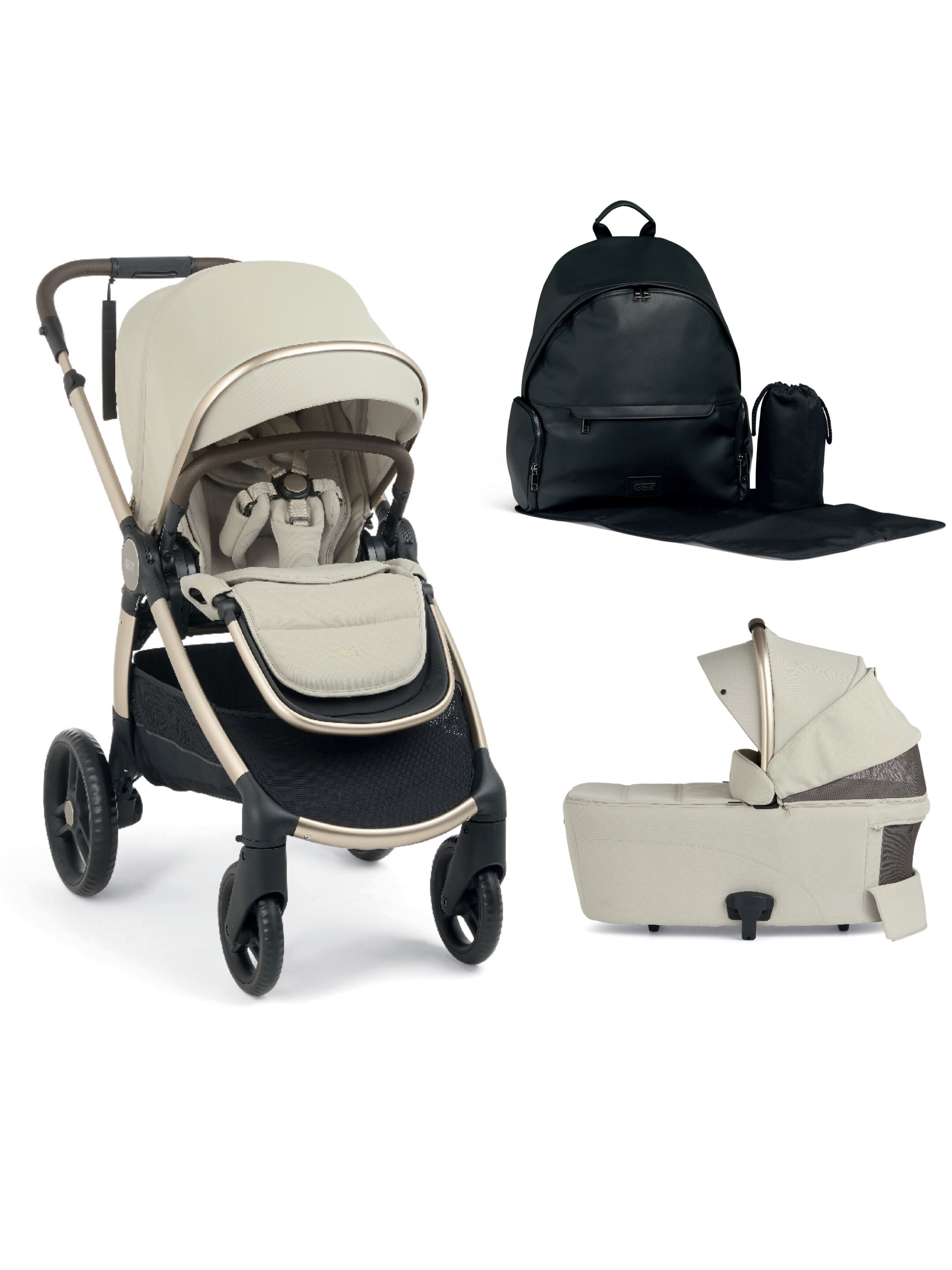 Ocarro 2 Pushchair and Carrycot Bundle with Changing Backpack (3Pieces) - Shell image number 1
