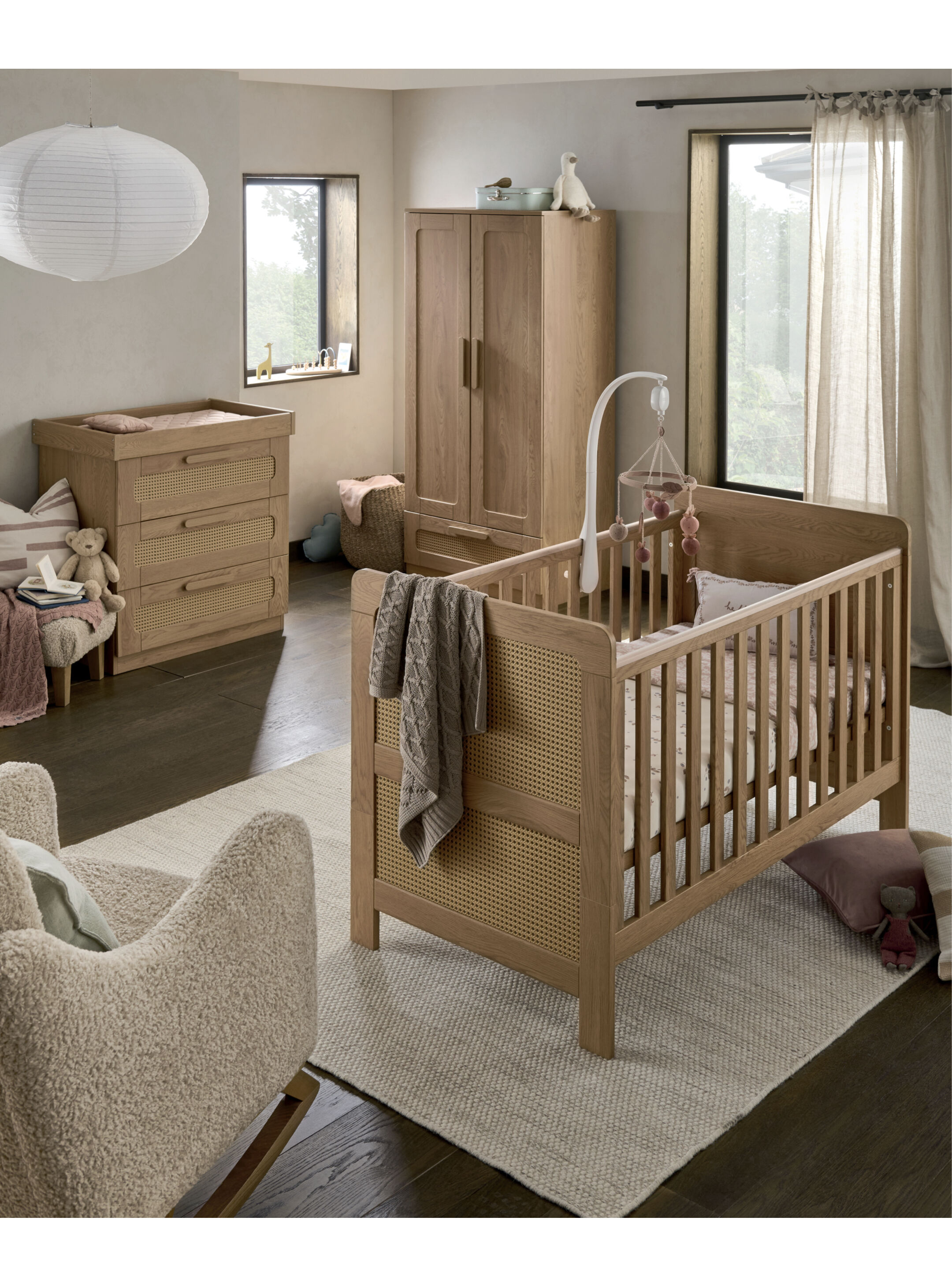 Esna 3 Piece Cotbed Set with Dresser Changer & Wardrobe - Rattan