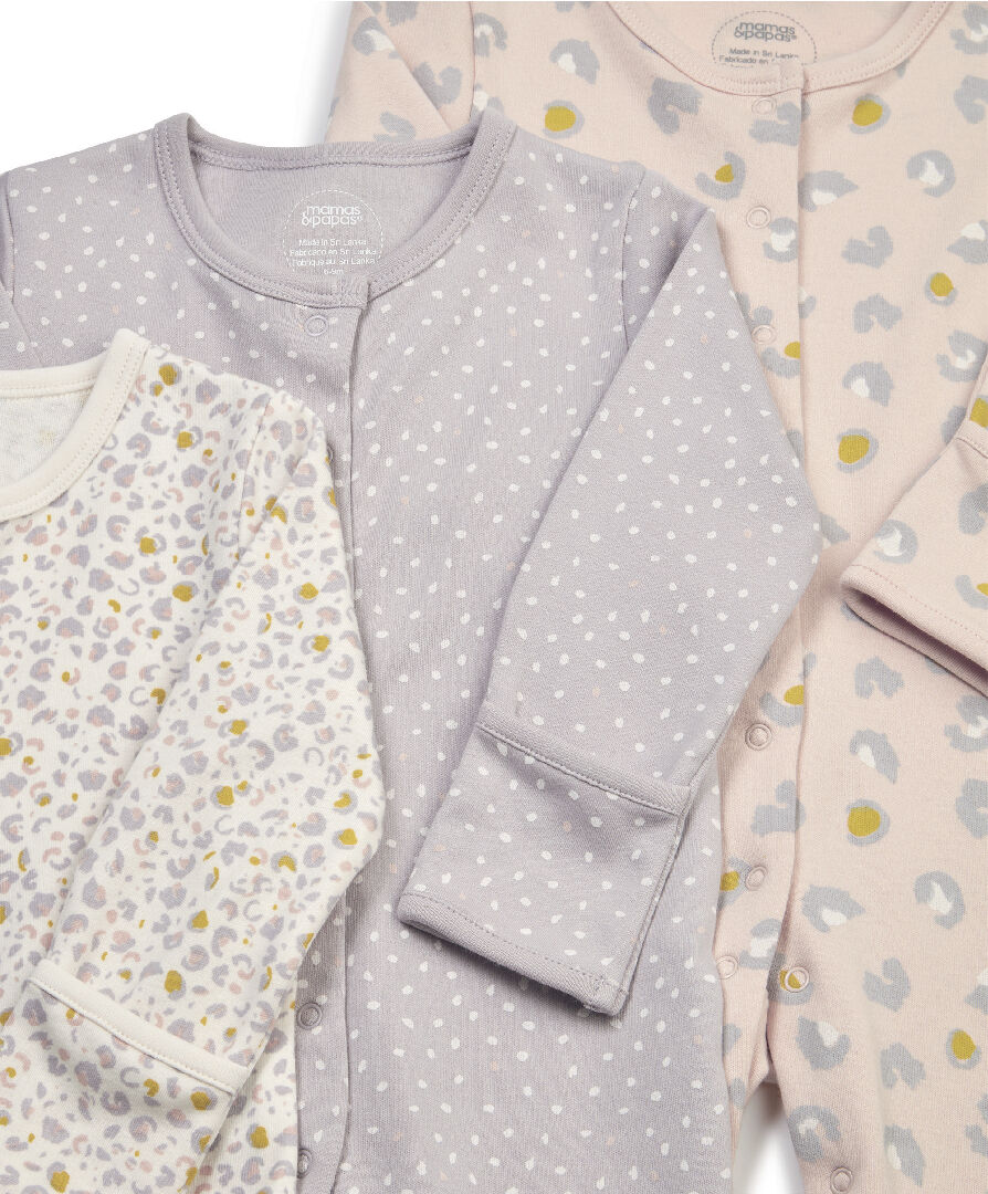 Leopard Print Jersey Cotton Sleepsuits 3 Pack image number 2