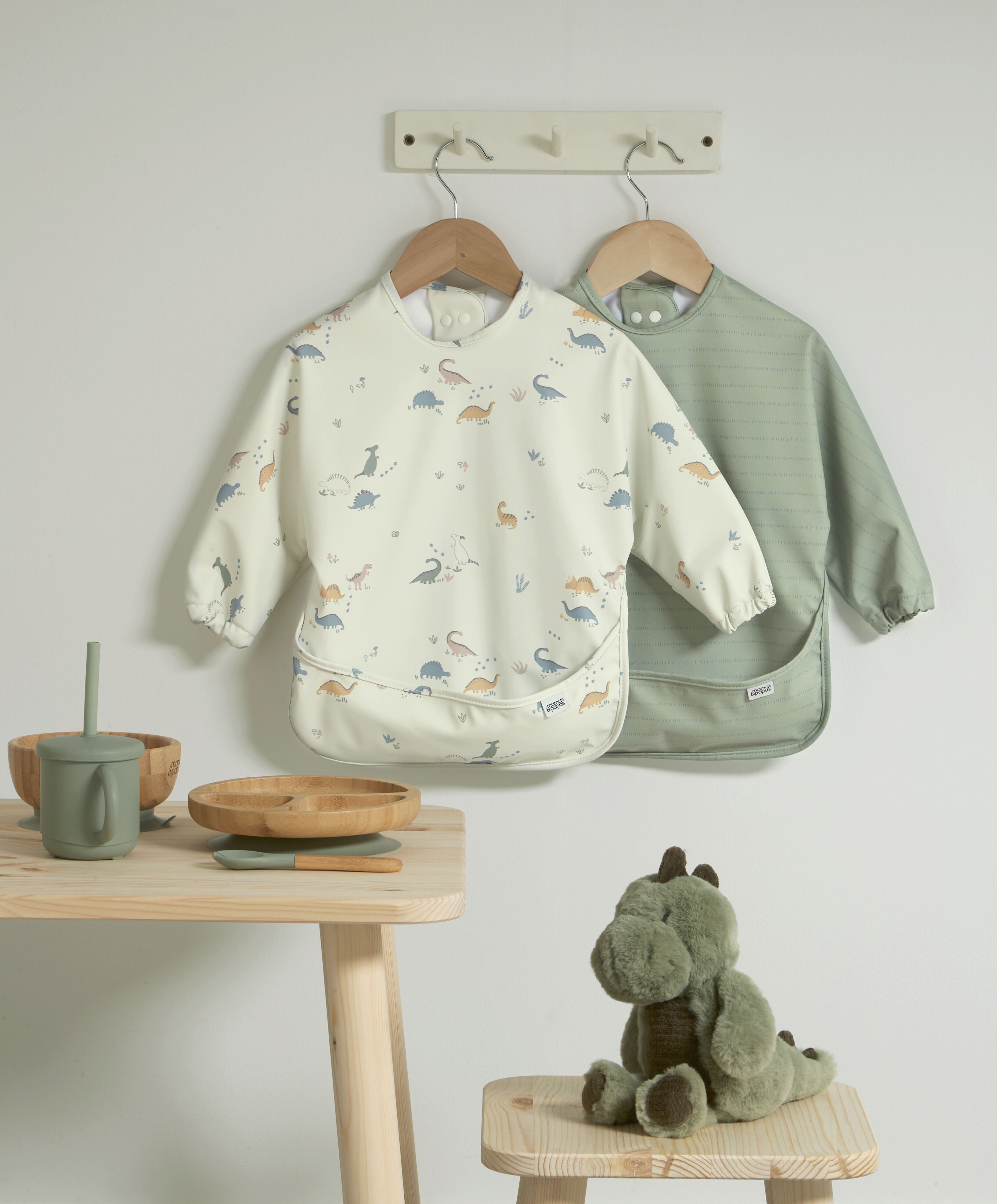 Long Sleeve Bib (Pack of 2) - Dino Stripe