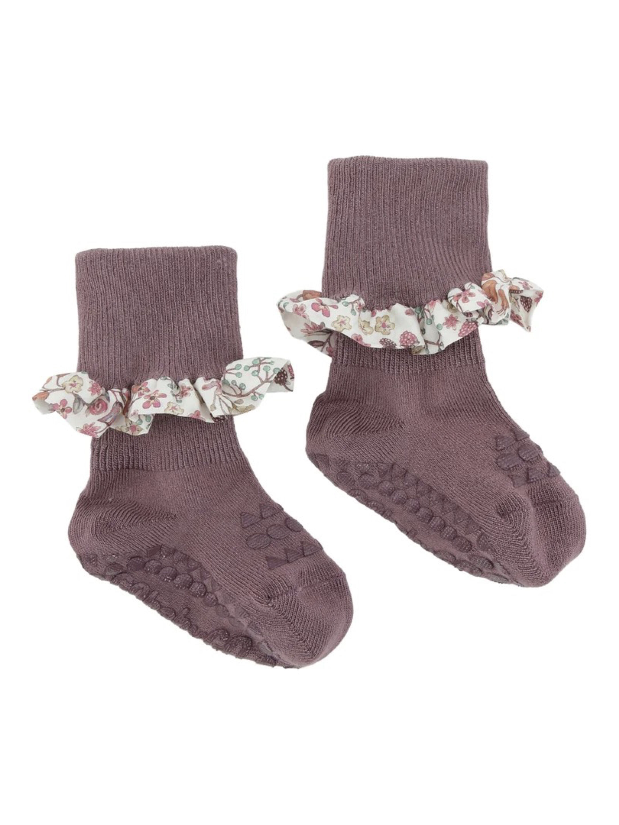 Non-slip Socks Bamboo - Misty Plum with Liberty Ruffle image number 2