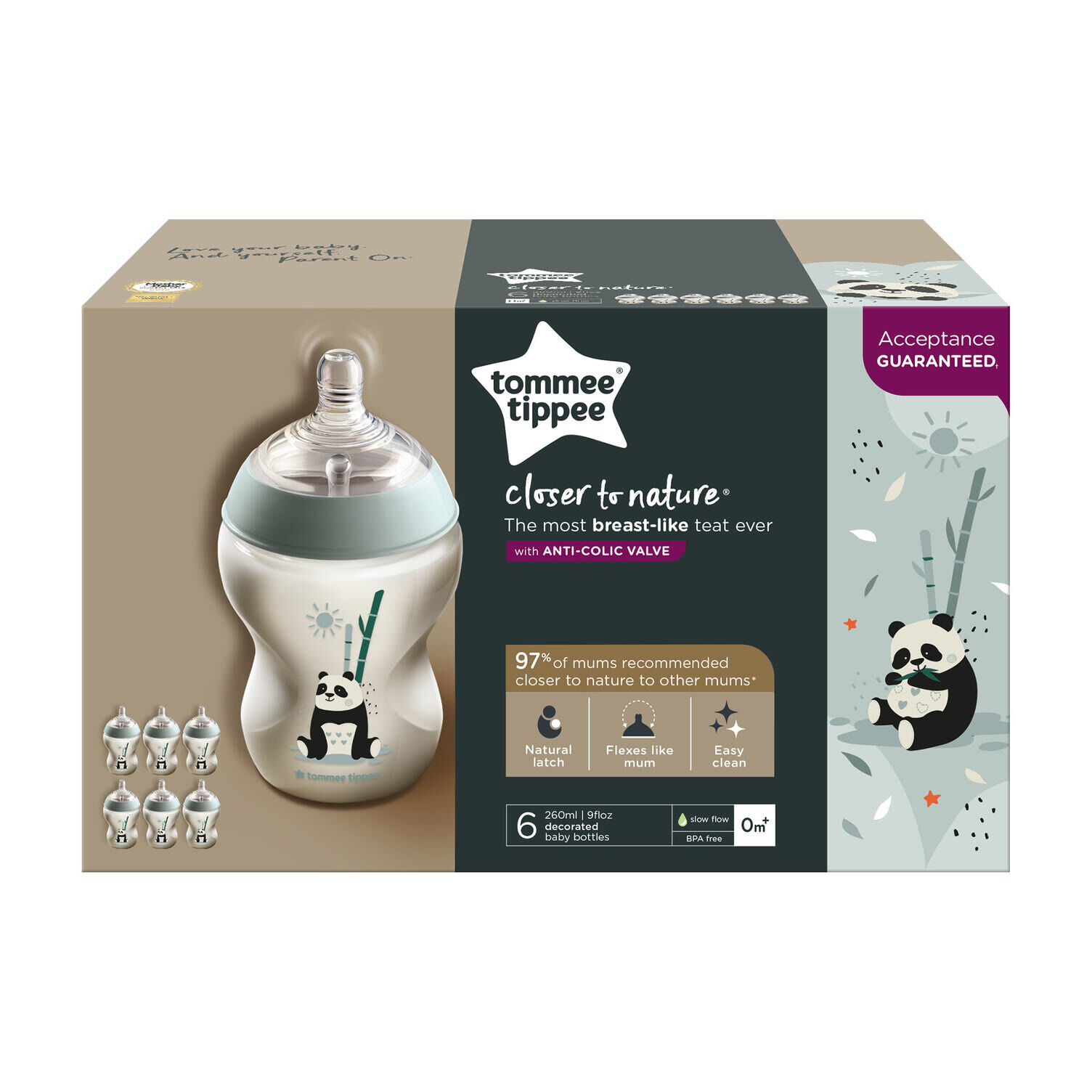 Tommee Tippee Closer to Nature Feeding Bottle, 260ml x 6 - Girl image number 2