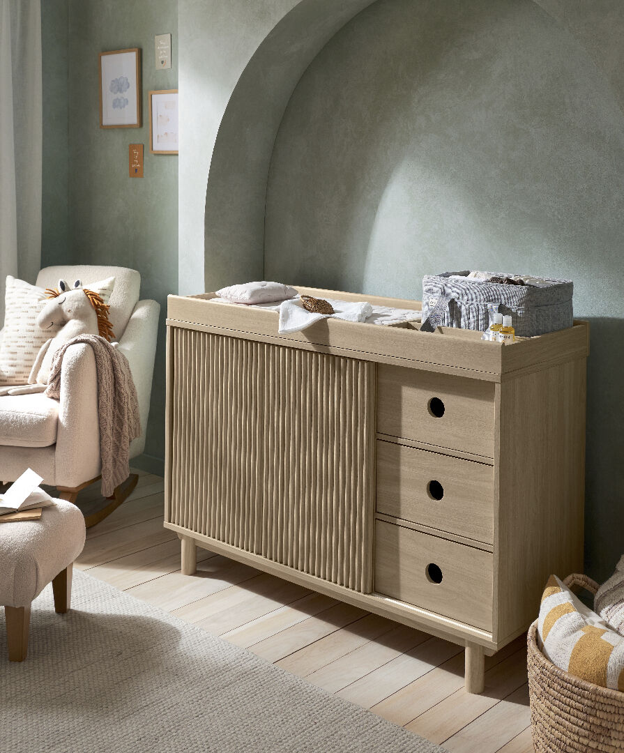 Oska 3 Piece Cotbed Set with Wide Dresser Changer and Wardrobe- Oak image number 4