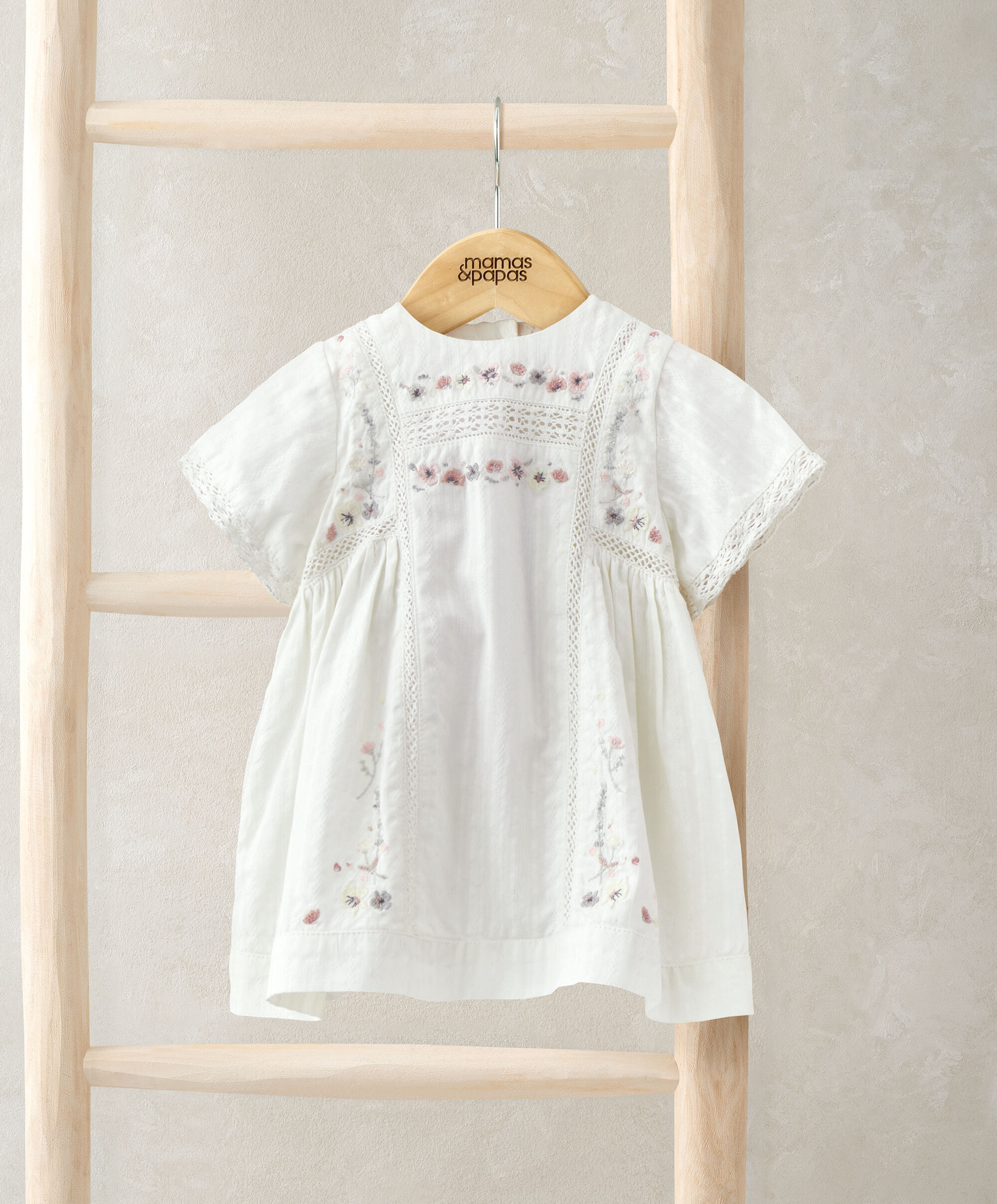 White Cotton Embroidered Dress image number 1