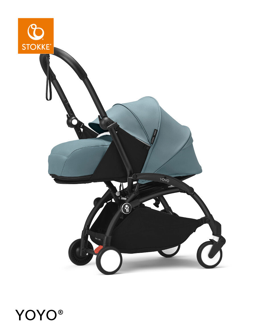 Stokke YOYO3 Black Frame with 0+ Newborn Pack - Air France Blue & Cup Holder (3 Pieces)