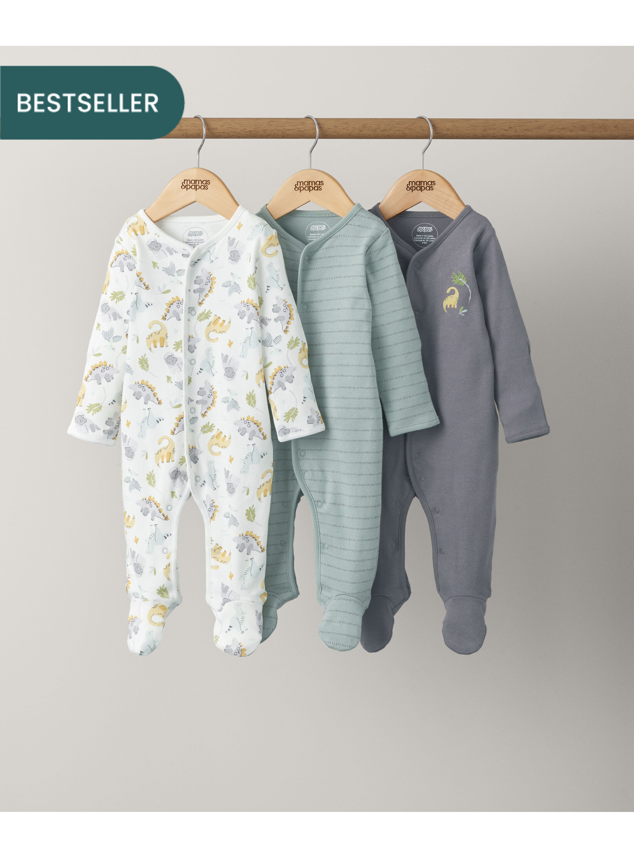 3 pack Dinosaur Sleepsuits image number 1