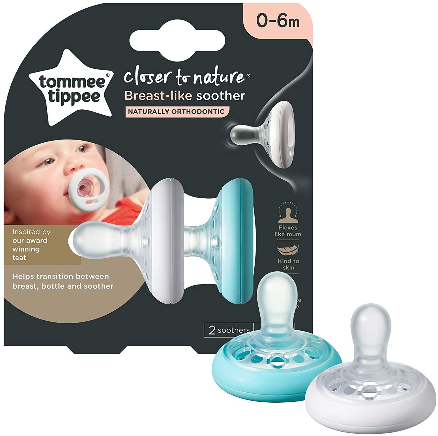 Buy Tommee Tippee Closer To Nature Breast Like Soother, Pack of 2, (0-6  months) for KWD Mamas Papas KW