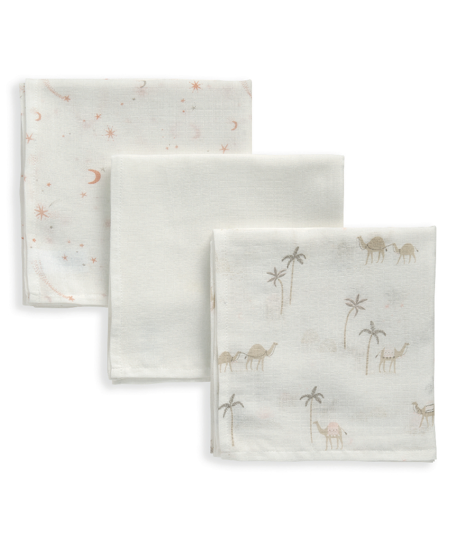 Buy 3 Pack Muslin Squares Camel Pink Swaddle Wraps Mamas & Papas Kuwait